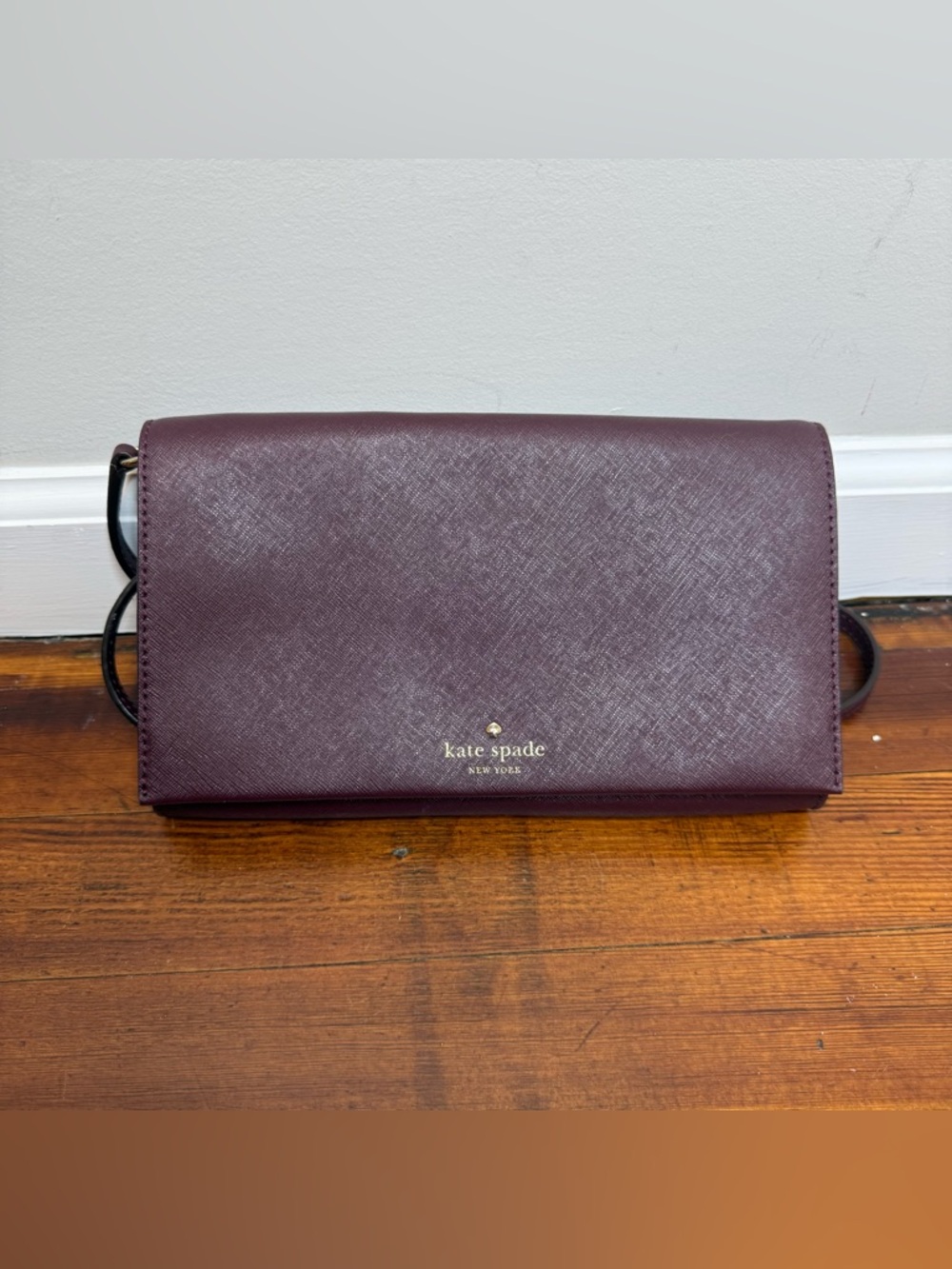 kate spade Plum Crossbody Wallet with Gold Logo